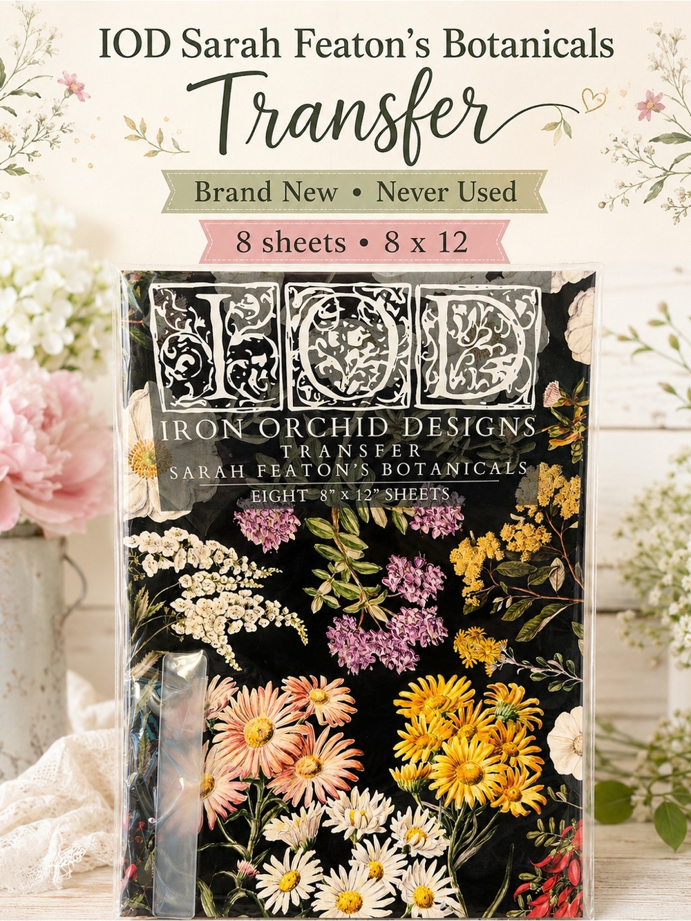 Sarah Featon's Botanicals Transfer - Black Floral